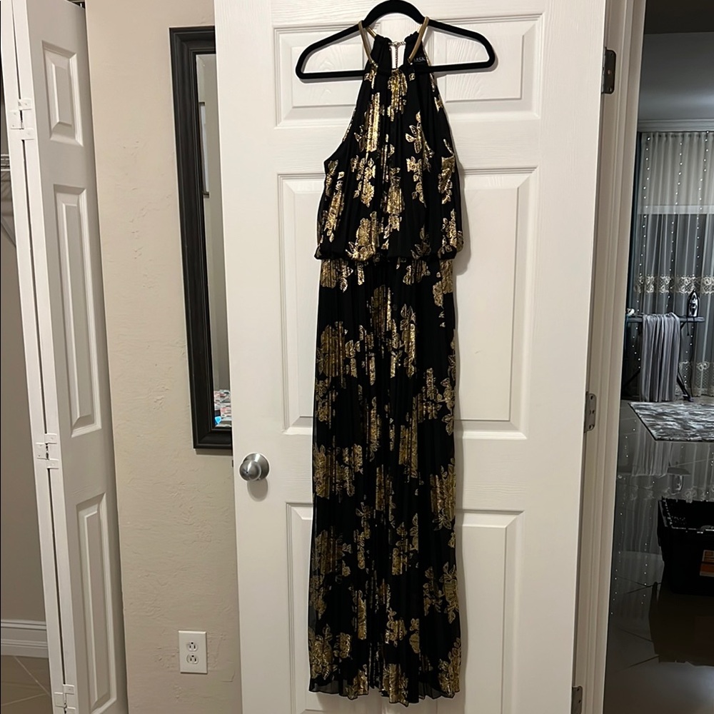 MSK Black and Gold Floral Maxi Dress